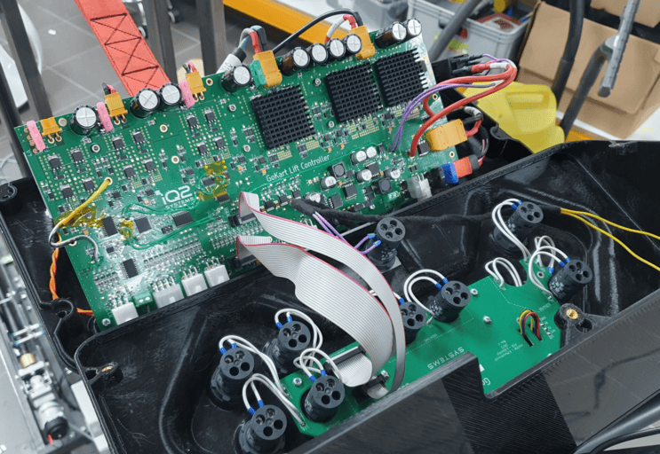 Electric go-kart racing on a track